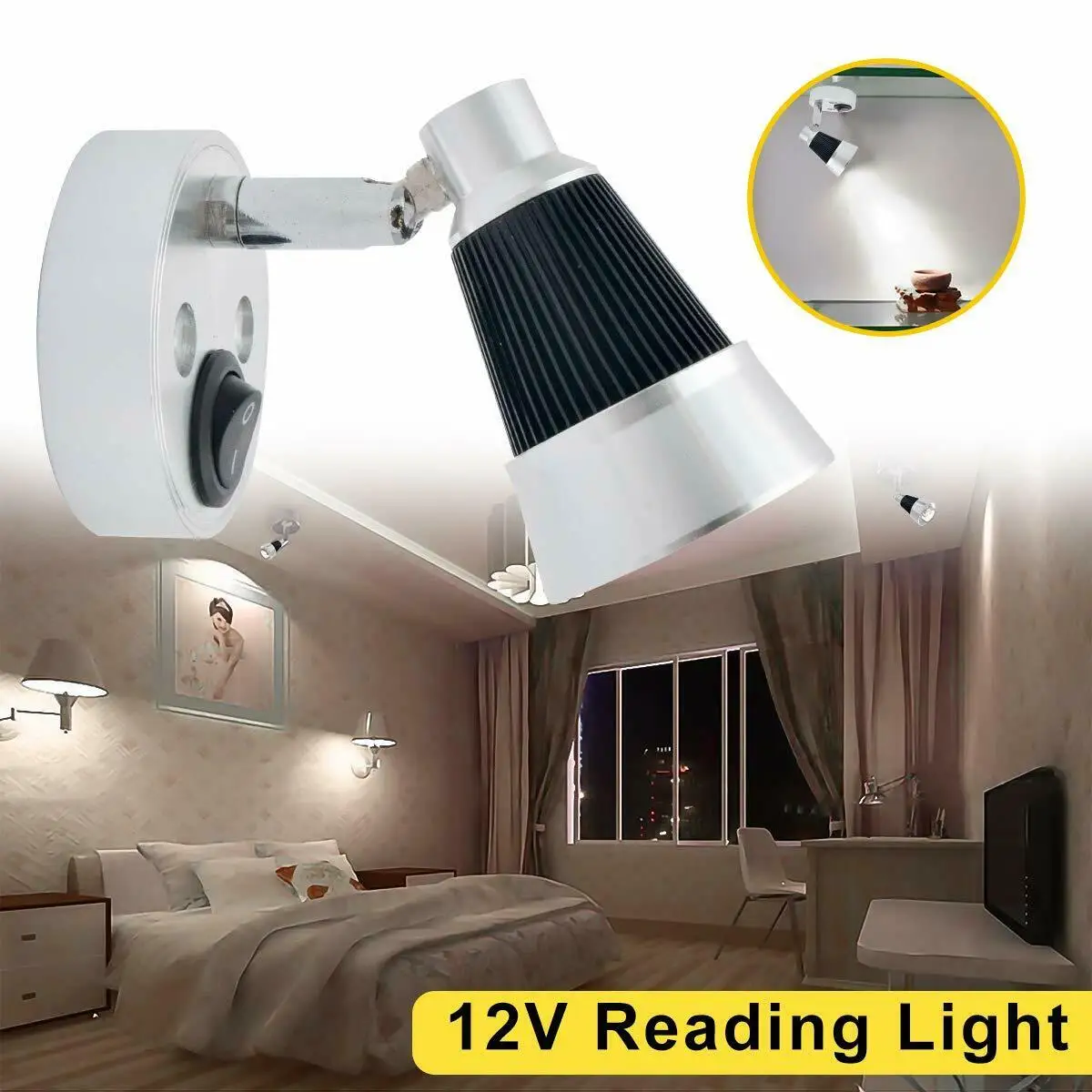 12V Reading Light RV Wall Lamp White LED 3500K RV Camper Bedside Spotlight Motorhome Accessories For Car Caravan Boat bedside cabinets 2 pcs white 40x35x65 cm chipboard