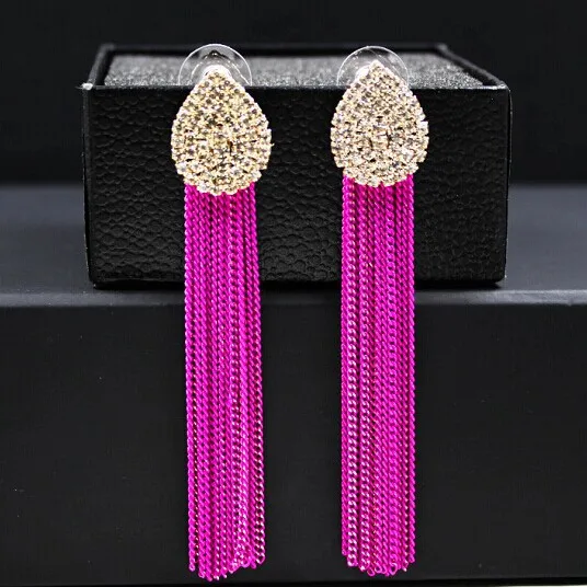 Серьги с металлическими кисточками в виде капли длинные серьги для женщин Bijoux Новая мода ювелирные изделия оптом подарок розовый черный синий - Окраска металла: rose