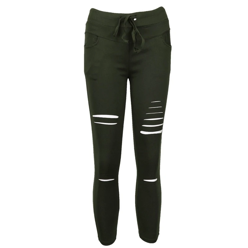 Женские леггинсы с дырками, карандаш, Стрейчевые повседневные джинсовые обтягивающие рваные штаны, джинсы с высокой талией, брюки - Цвет: Arm Green
