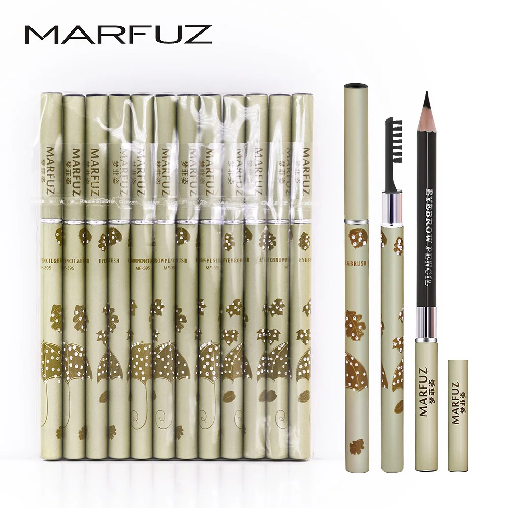 

MARFUZ 12pcsl/lot 2in1 Eyebrow Enhancer Rhinestone Umbrella Waterproof Eye Brow Eyebrow Pen Pencil + Eyebrow Brush