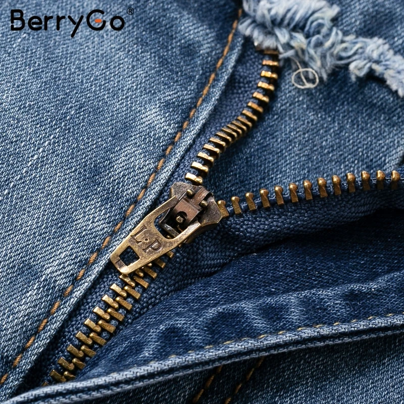 Женская джинсовая юбка карандаш BerryGo облегающая мини с высокой талией и