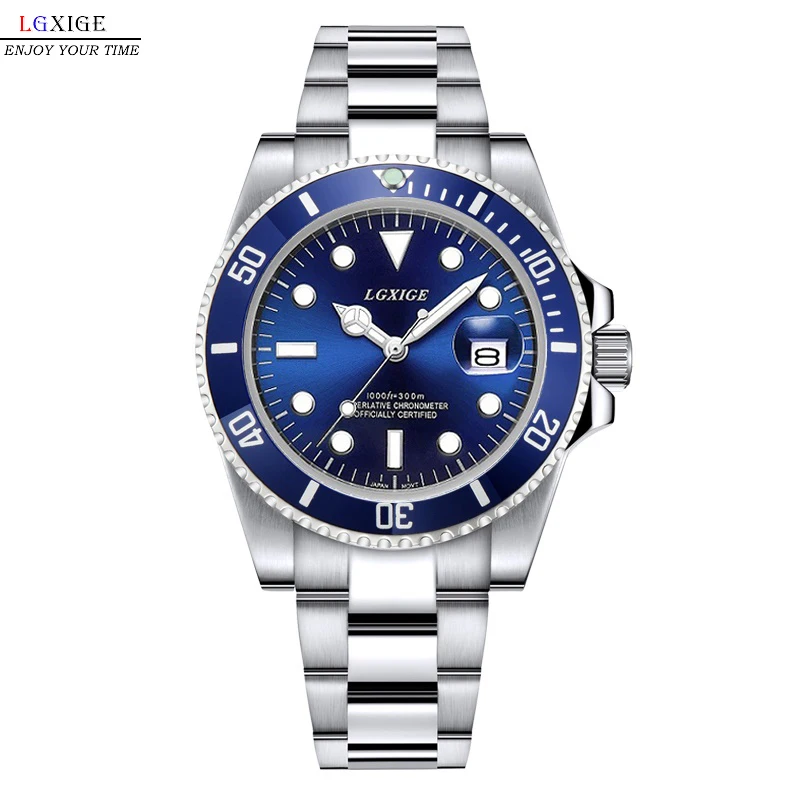 Hot Sale Waterproof Mens Watch Full Steel Green Quartz Watch Luxury Brand Fashion Submariner Watch Men Male Wrist Watch Clock