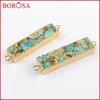 BOROSA 5/10PCS Gold Color Rectangle Copper Turquoises Connector Natural Blue Stone Double Charms Gems for Necklace Jewelry G1650 6