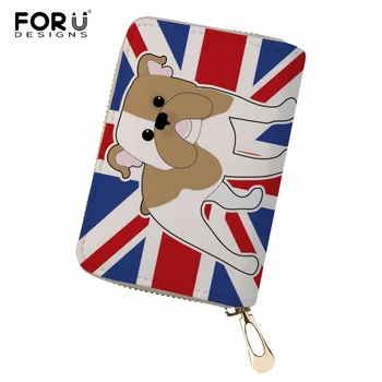 

FORUDESIGNS Bulldog Cat PU Leather Function Card Case Business Card Holder Women British Flag Credit Card Bag ID Passport Card