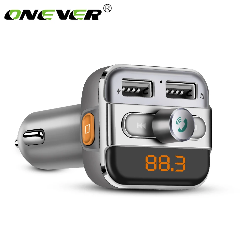 Автомобильный MP3 плеер Onever 2 USB Автомобильное зарядное устройство беспроводной fm-передатчик Громкая связь Вызов Bluetooth автомобильный комплект Поддержка TF карты для телефона - Название цвета: silver
