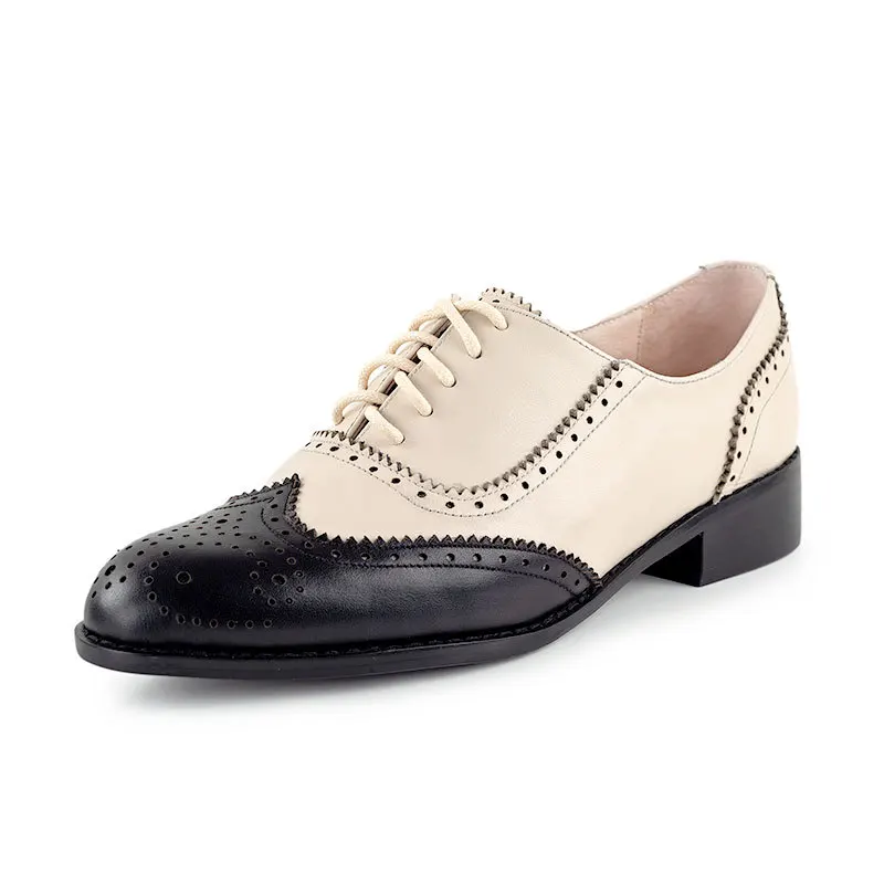 

Women Genuine Leather Oxfords Shoes Woman Flats Brogue Lace Up Round Toe Black Blue Red 2019 New Fashion Free Shipping