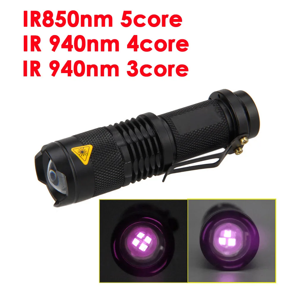 

Zoomable Flashlight Infrared 940nm 3Core Aluminum Flashl Light IR 940nm lanterna Infrared Night Vision LED Torch for AA battery