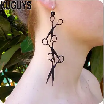 

KUGUYS Fashion Jewelry Black Long Earrings for Women Pendientes Vintage Scissor Drop Earring Oorbellen Brincos Trendy Accessory