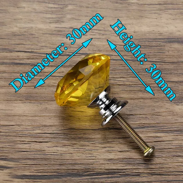 KAK 30mm Diamond Shape Design Crystal Glass Knobs Cupboard Pulls Drawer Knobs Kitchen Cabinet Handles Furniture Handle Hardware 30mm Yellow
