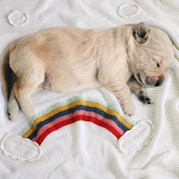 

white 100% cotton plaids Knitted Handmade Crochet Rainbow blanket throw bed Wrap child/Kids /baby'car manta para sofa blanket