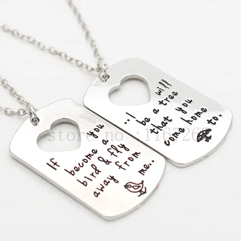 Mother Child Keychain Necklace Hand Stamped Quote Mother Son
