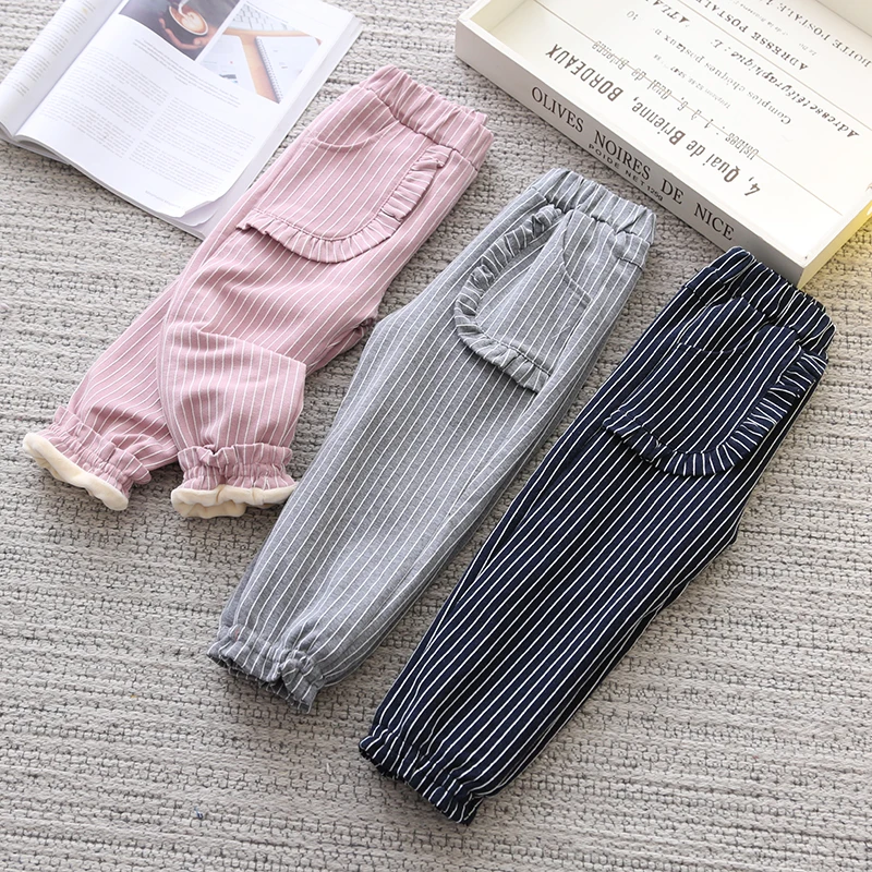 

2017 Winter Girl Cashmere Striped Ears Ear Casual Pants Girl Tracksuit Sport Clothing Children Velvet Warm Pants Toddler Trouser