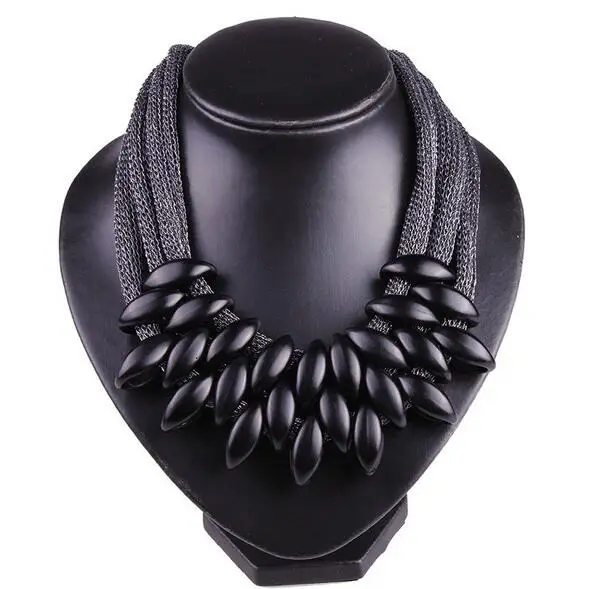 

F&U N035 HOT Women Punk Gold Acrylic Waterdrop Pendant Close Knit Multilayer Twist Chain Chunky Choker Necklaces Gift