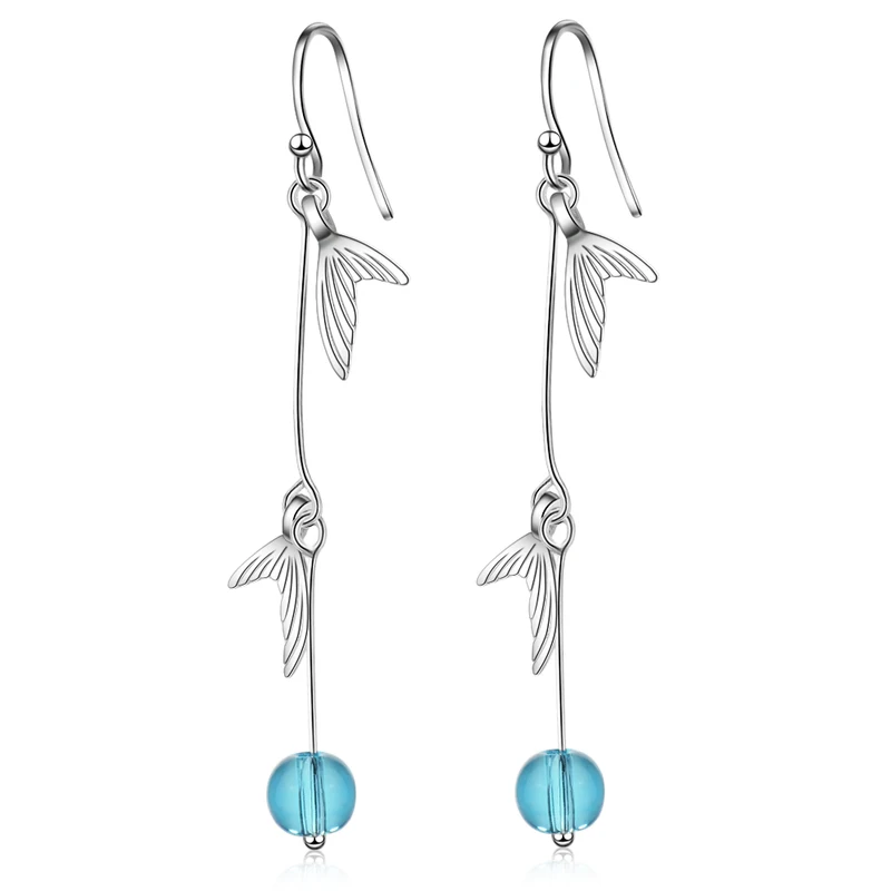

Everoyal Cute Female Crystal Blue Tail Long Earrings for Women Accessories Fashion Silver 925 Girl Drop Earrings Female Jewelry