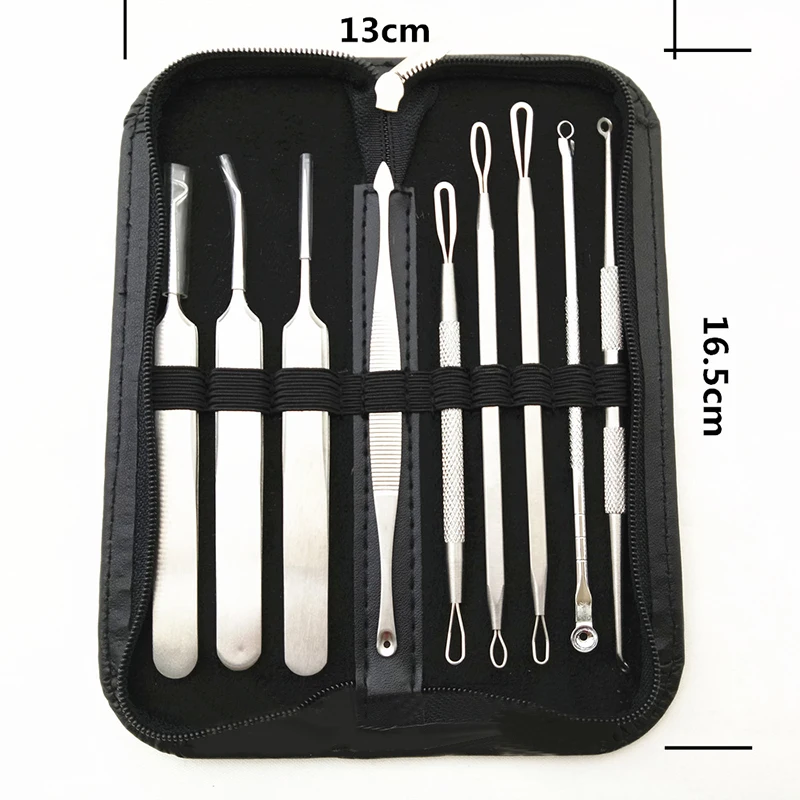 

9 PCS/Set Stainless pimple remover tool Pick up acne Blackhead Remover Acne Needle Black Head Pimples pore cleaner Skin Care Kit