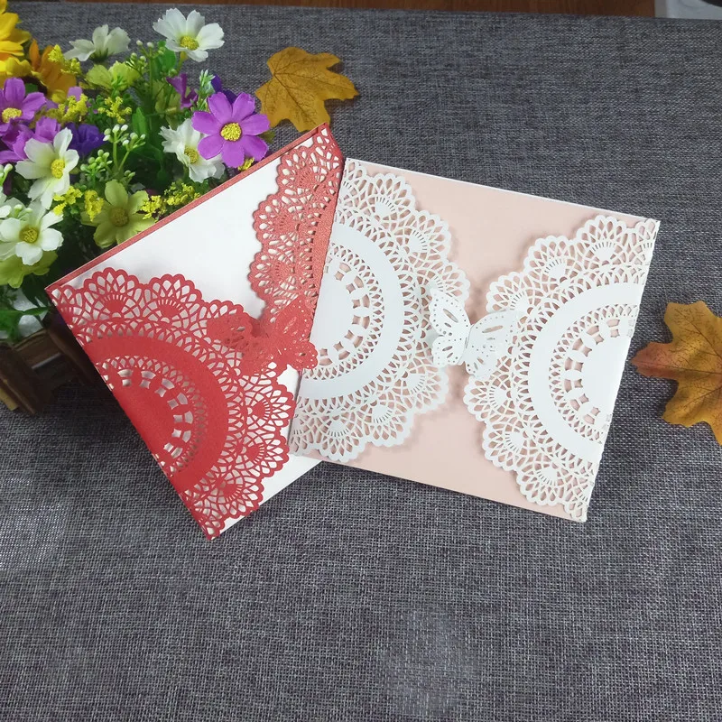 

44Pcs Elegant Lace Romantic Wedding Invitation Card Birthday Exquisite Invitation Card Christmas party invitation card 6ZH04