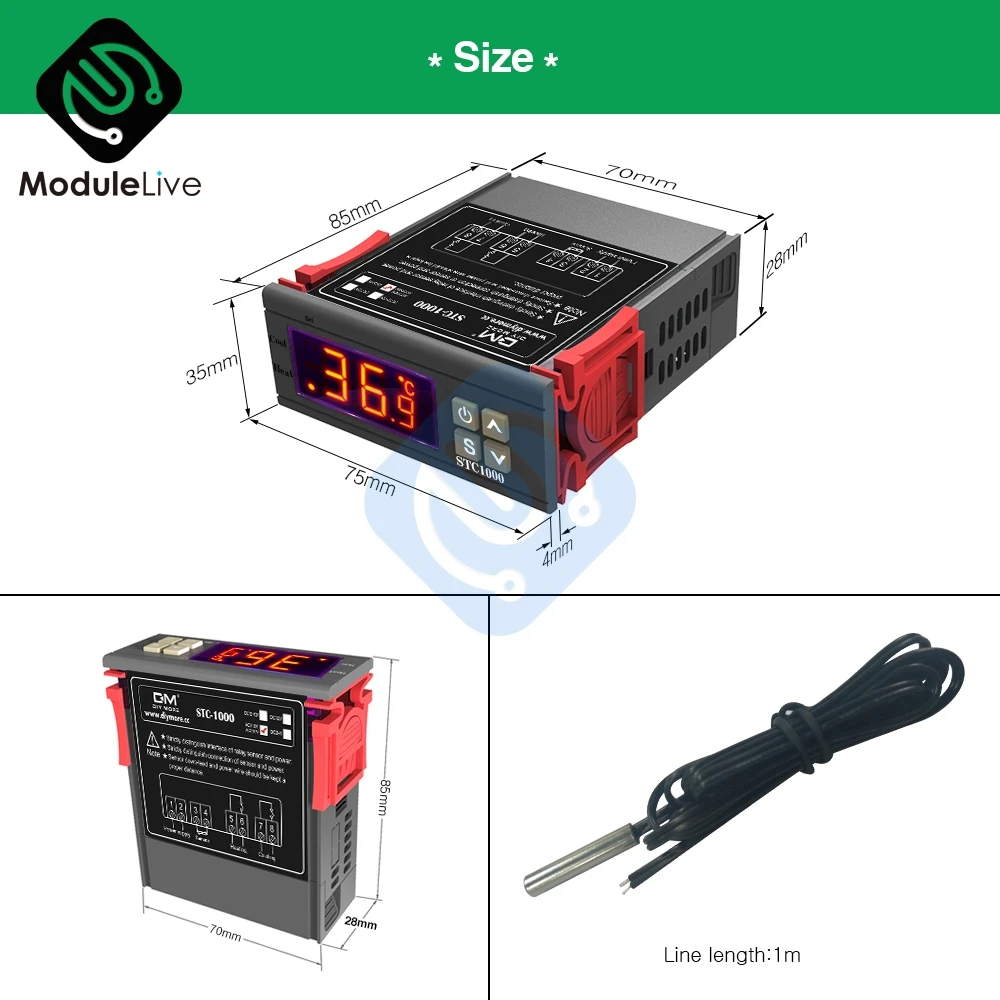 STC 1000 DC 12V 24V AC 110V 220V 10A светодиодный цифровой регулятор температуры термостат