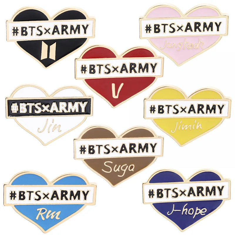 

KPOP Idol Heart Shaped Brooch Lady Fashion Love Pin Bangtan Boys Lovers Denim Jackets Metal Badge Men's Jewelry