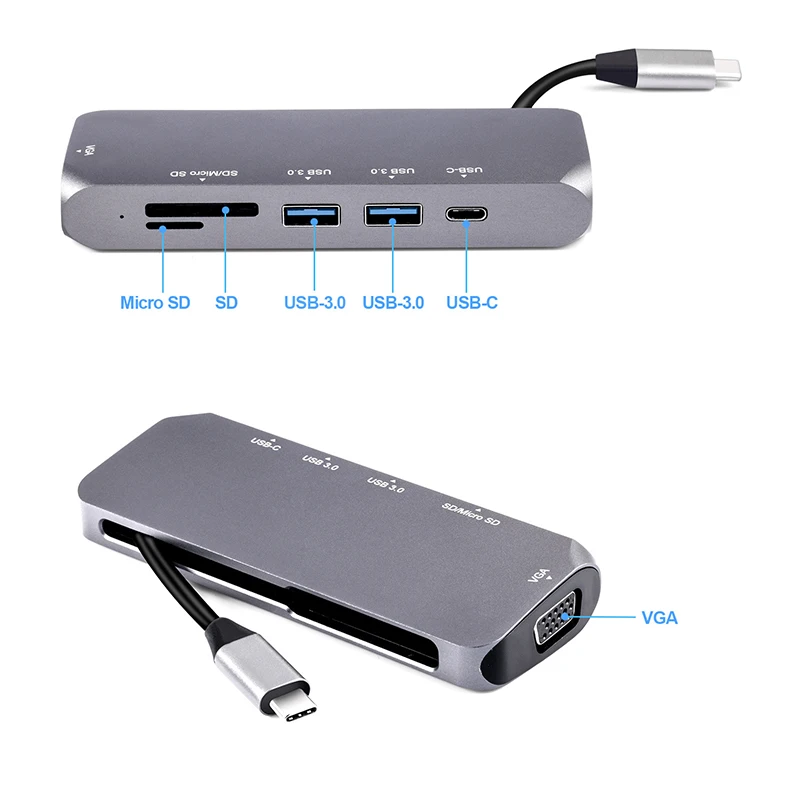 Baolyda usb-хаб 10 в 1 Thunderbolt 3 type C адаптер док-станция 3 USB 3,0 порт HDMI 1080P VGA RJ45 Gigabit Ethernet для Macbook Pro