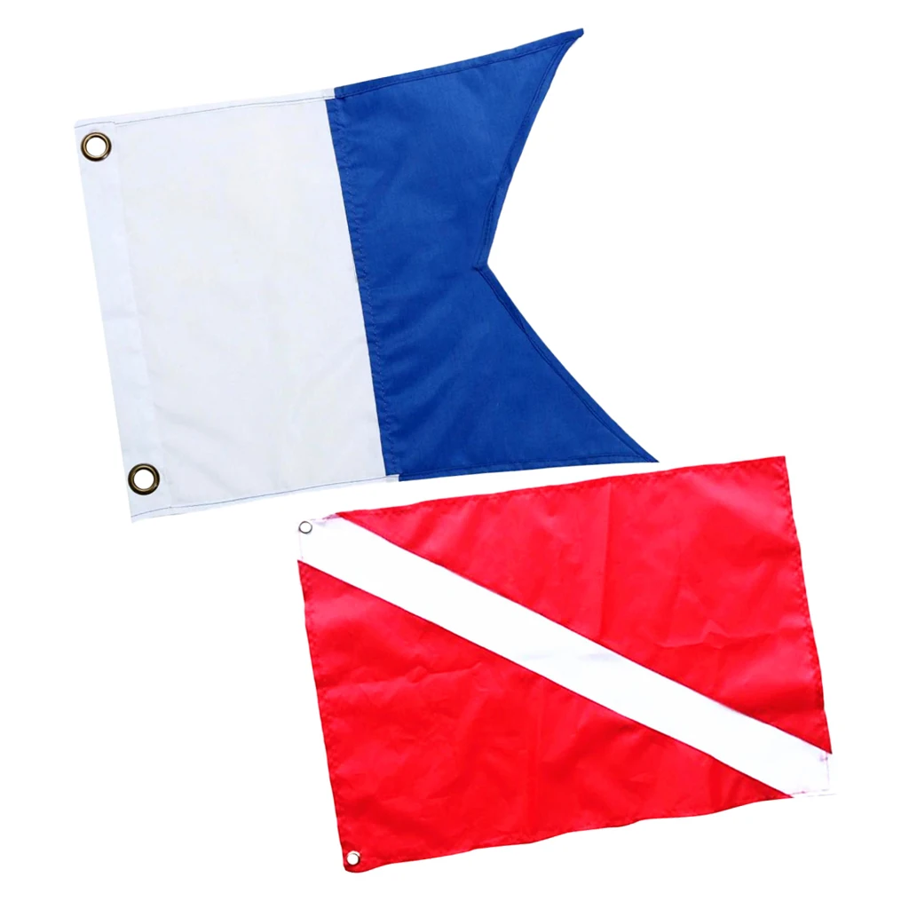 2pcs Red Blue Diver Down Boat Flag Scuba Diving International Sign 60x70cm for Snorkeling Swimming
