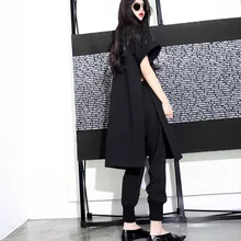 Новинка года; Женская длинная футболка с длинными рукавами и высоким холодным изображением королевы Ван и разрезом сбоку; новая футболка для девочек с сильной аурой