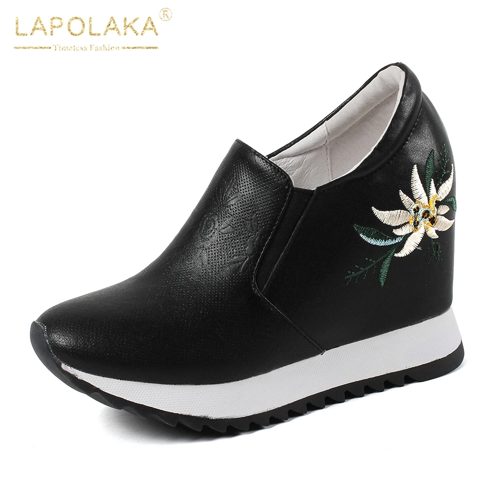 

LAPOLAKA Brand new wholesale Genuine Leather Elastic Band Hot Sale Shoes Woman Platform High Heels Vulcanize Woman Shoes