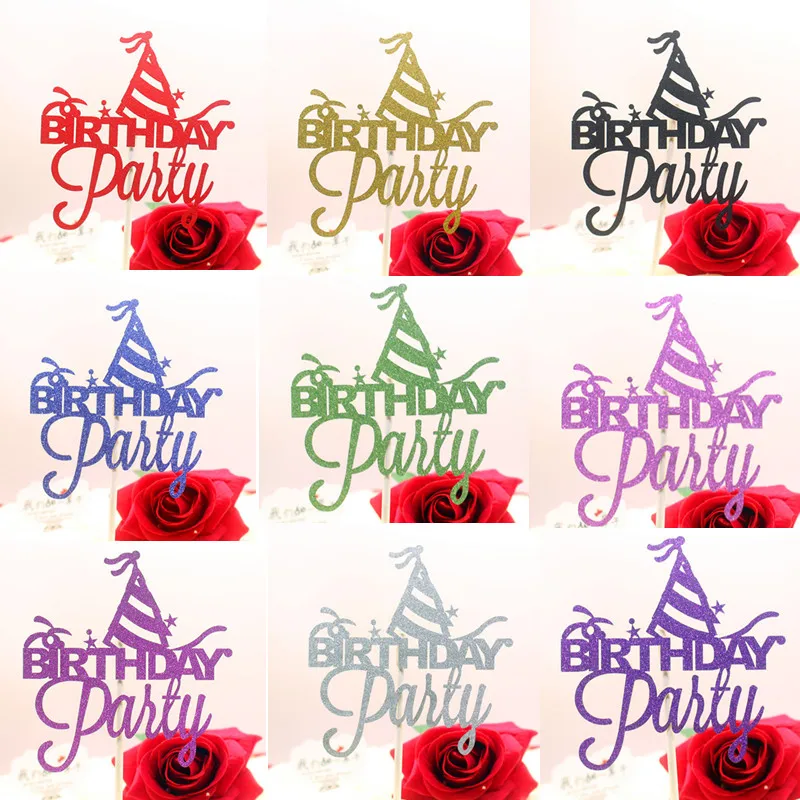 1pc Birthday Party Cake Topper Flags Glittler Cake Flags Multi Colors Birthday Party Cake Baking Decoration Birthday Cake Flags