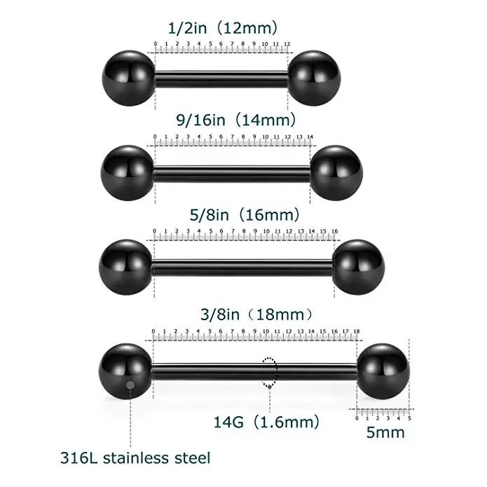 Matewei 4 PC 6/8/10/12mm 16G Глод хирургические Сталь 3 мм мяч пирсинг бровей губная штанга