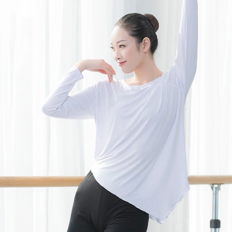 Women dance T shirt asymmetric long sleeve T shirt for dancing modal