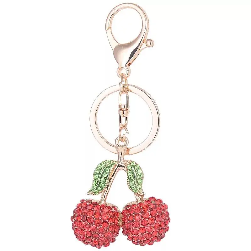 New Creative Crystal Fruit Cherry Keychain Alloy Cherry Car Key Ring