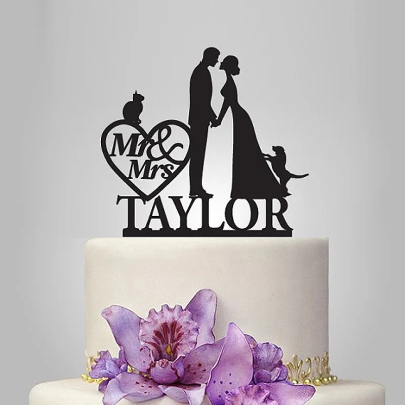 

2017 Real Rushed Personalized Acrylic Couple And Cat & Dog Wedding Cake Topper/wedding Stand/wedding Decoration /Custom Topper