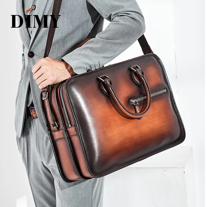 DIMY maletines de piel de becerro holandés para hombre, bolsos de negocios,  bandolera con doble cremallera, DIMY|Carteras| - AliExpress