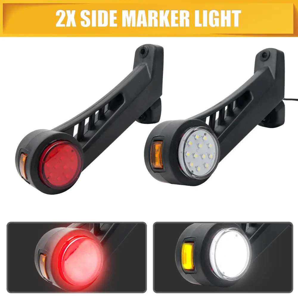 2pcs 24V Truck Trailer LED Elbow Side Marker Lights Rubber Lamp