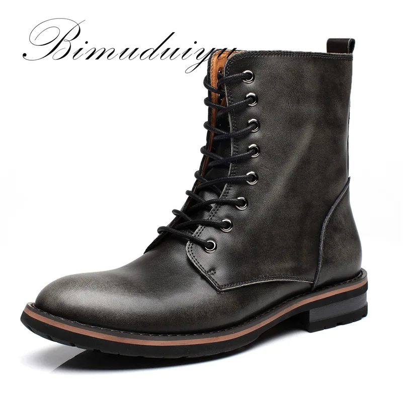 BIMUDUIYU New Arrival Fashion Handmade Super Warm AutumnWinter Men Shoes Casual British Style Ankle Boots Wipe