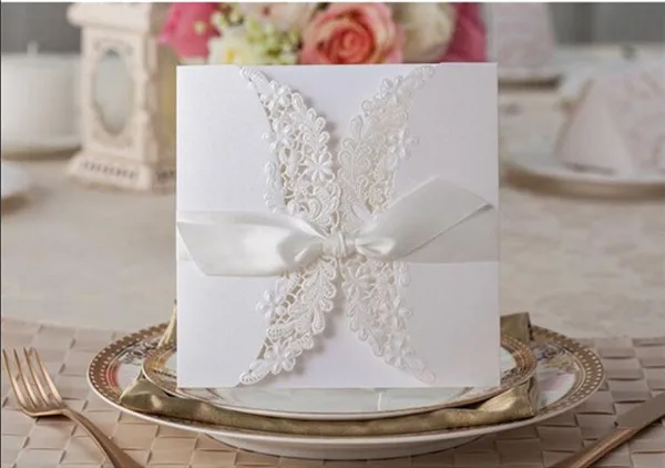 Wedding Invitation Card Laser Cut Pearl White Lace Erfly Wedding Invitation Card Laser Cut Pearl White Lace Erfly Ribbon Decoration Embossing