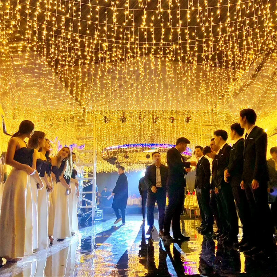 Thrisdar 3X2M 3X3M LED Curtain Christmas Fairy String Light Garland Outdoor Holiday Wedding Party Window Icicle Light