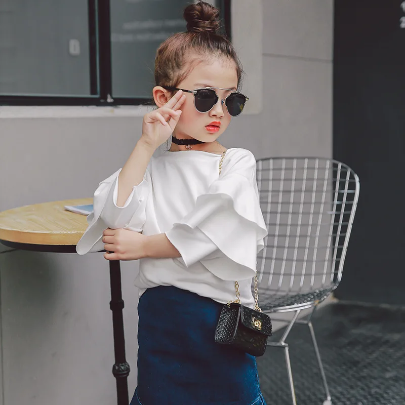 

Girls Shirts 2019 Spring New Korean Comfort Fashion Baby Girls Tops Kids Long Sleeve Tshirt Falbala Design Clothes for Girls