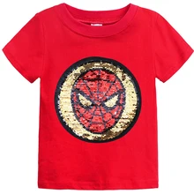 Changing Color and Patter Spiderman Switchable Sequins Boys T-shirts Kid Fashion Marvel Hero T Shirt Children Top Clothes Summer hot football soccer magic switchable sequins boys t shirts kid fashion t shirt children tops clothes