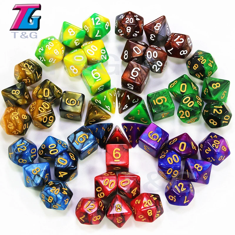 7 pcs кости с сумкой D& D d4, d6, d8, d10, d%, d12, d20 многогранные Настольная игра штук ролевой игры