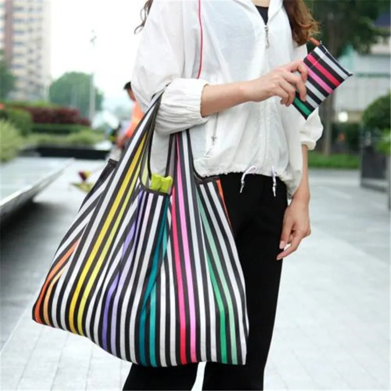 2018 New Lady Foldable Recycle Shopping Bag Eco Reusable Shopping Tote Bag Cartoon Floral Fruit Vegetable Grocery FS11