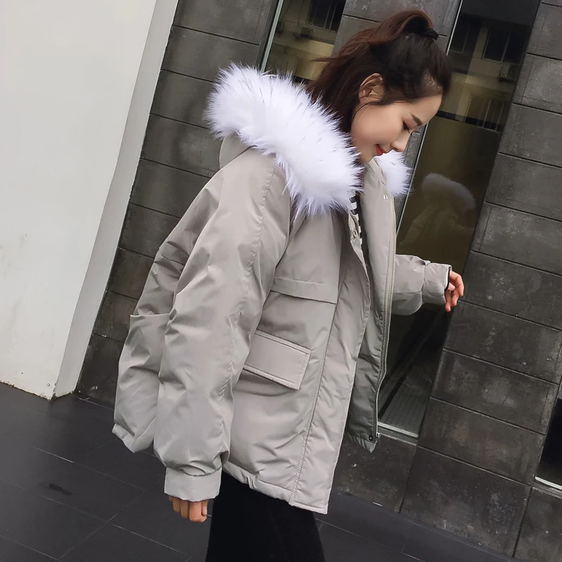 

fashion Autumn winter short wadded jacket casual loose solid color thick warm straight BF student Hooded bread service female