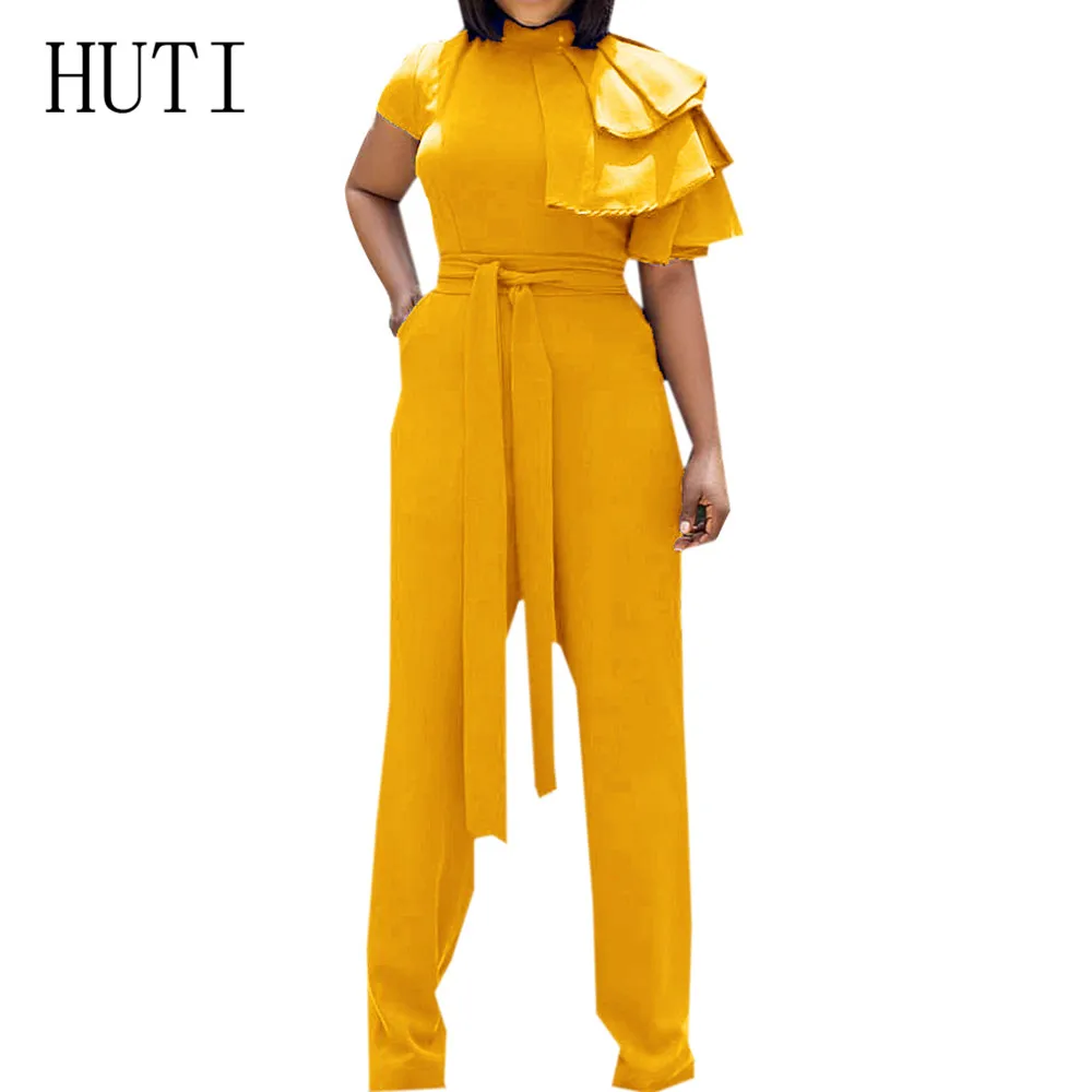 

HUTI Rompers Women Jumpsuits Elegant O Neck Short Sleeve Female Casual Playsuits Summer High Street Leisure Overalls Mono Mujer