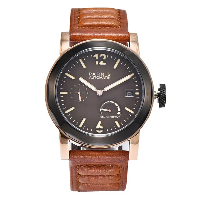 

Parnis Mens Auto Date Water Resistant Power Reserve Business Seperate Second Dial Automatic Self Wind Mechanical Wrist Watches