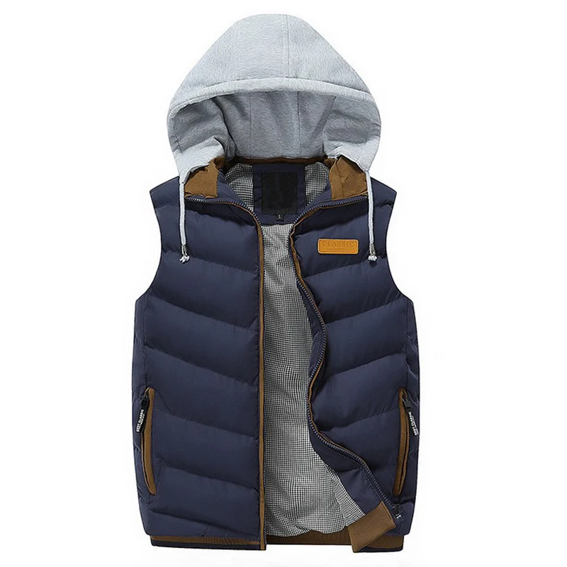 Men's Vest Winter Fashion Men Sleeveless Hooded Vest chaleco hombre Male Cotton-Padded Waistcoat Jacket and Coat Warm Vest gilet