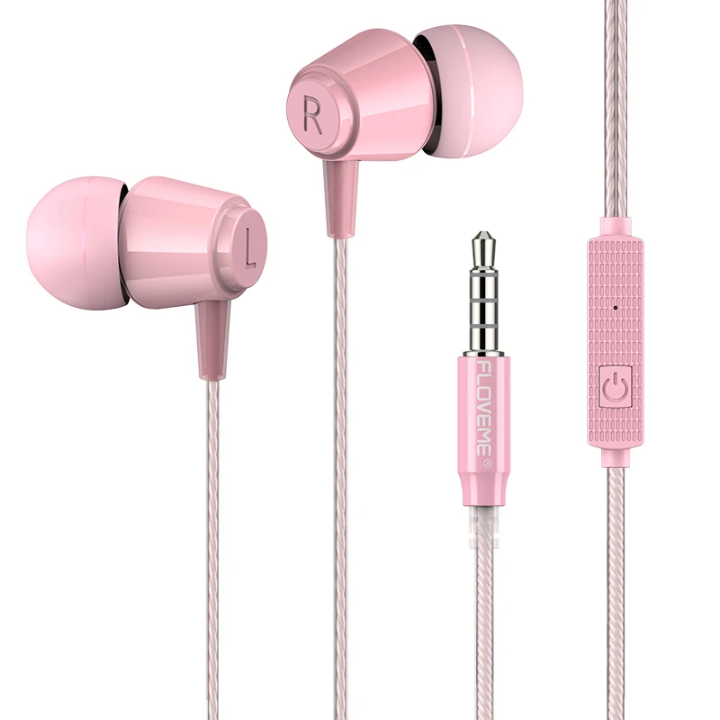 FLOVEME мини проводные стерео наушники 3,5 мм наушники-вкладыши с микрофоном гарнитура для samsung Xiaomi Fone De Ouvido Audifonos - Цвет: Pink