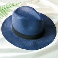 HT2261 2019 New Summer Hats for Men Women Straw Panama Hats Solid Plain Wide Brim Beach Hats with Band Unisex Fedora Sun Hat 4