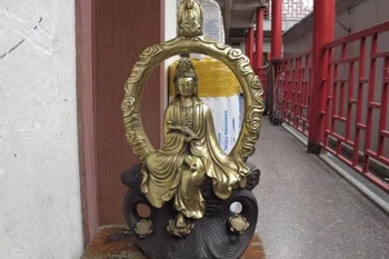 

Temple Old Copper Gild comfortable RuYi Kwan-Yin GuanYin Goddess Sit Moon Statue