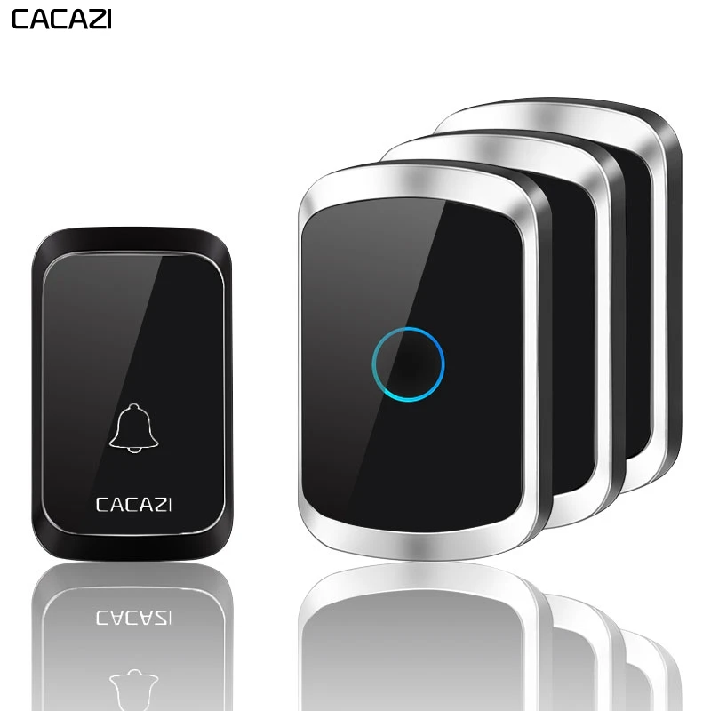 

CACAZI Intelligent Waterproof Wireless Doorbell 1 Button 3 Receiver US EU UK AU Plug Home LED Light Battery Call Bell Chime