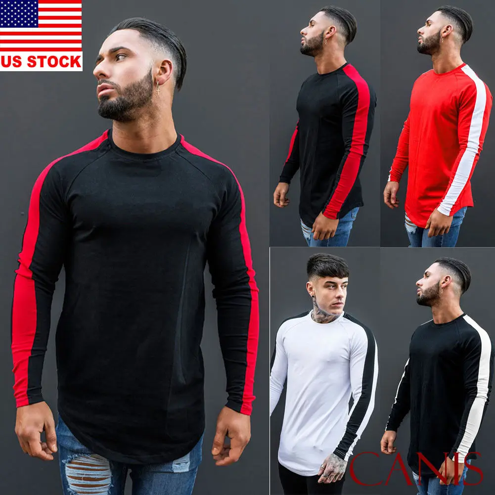 

Hirigin Harajuku Hot Joggers Men Shirts Fashion Men's Long Sleeve Crew Neck T-shirts Casual Fitness Tops Hip Hop