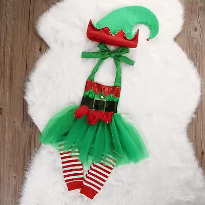 

Baby Girl Bell Tulle Romper Leg Warmers Hat 3pcs Outfits Set Costume Christmas 2017 Baby Girls Rompers Hot